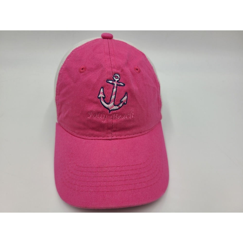 Women Folly Beach Anchor Mesh Adjustable Hat Cap‎ South Carolina Sun Pink White